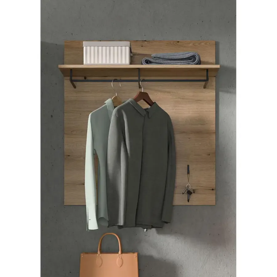 Kapstokken-Hioshop Scout kapstok 3 haken 1 kledingstang 1 plank eik decor