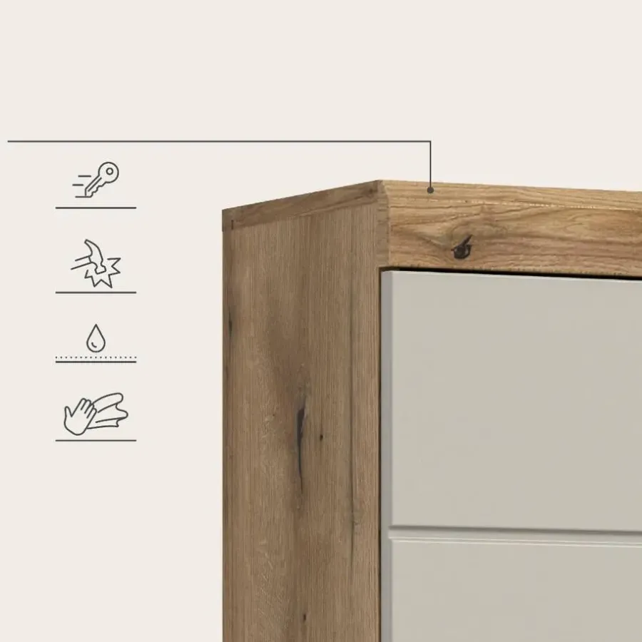 Merkloos Hioshop Scout kolomkast 4 deuren- 1 lade- 2 planken kasjmier decor mat- eiken