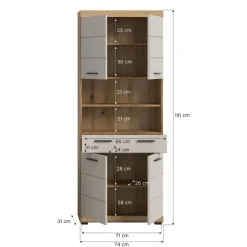 Merkloos Hioshop Scout kolomkast 4 deuren- 1 lade- 2 planken kasjmier decor mat- eiken