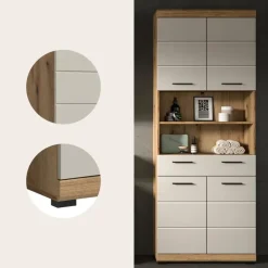 Merkloos Hioshop Scout kolomkast 4 deuren- 1 lade- 2 planken kasjmier decor mat- eiken