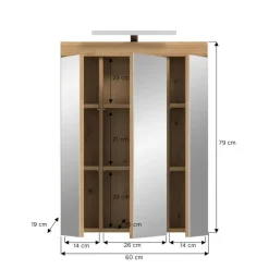 Spiegelkasten-Merkloos Hioshop Scout spiegelkast 2 deuren- 3 spiegeldeuren- 3 planken salvie decor-