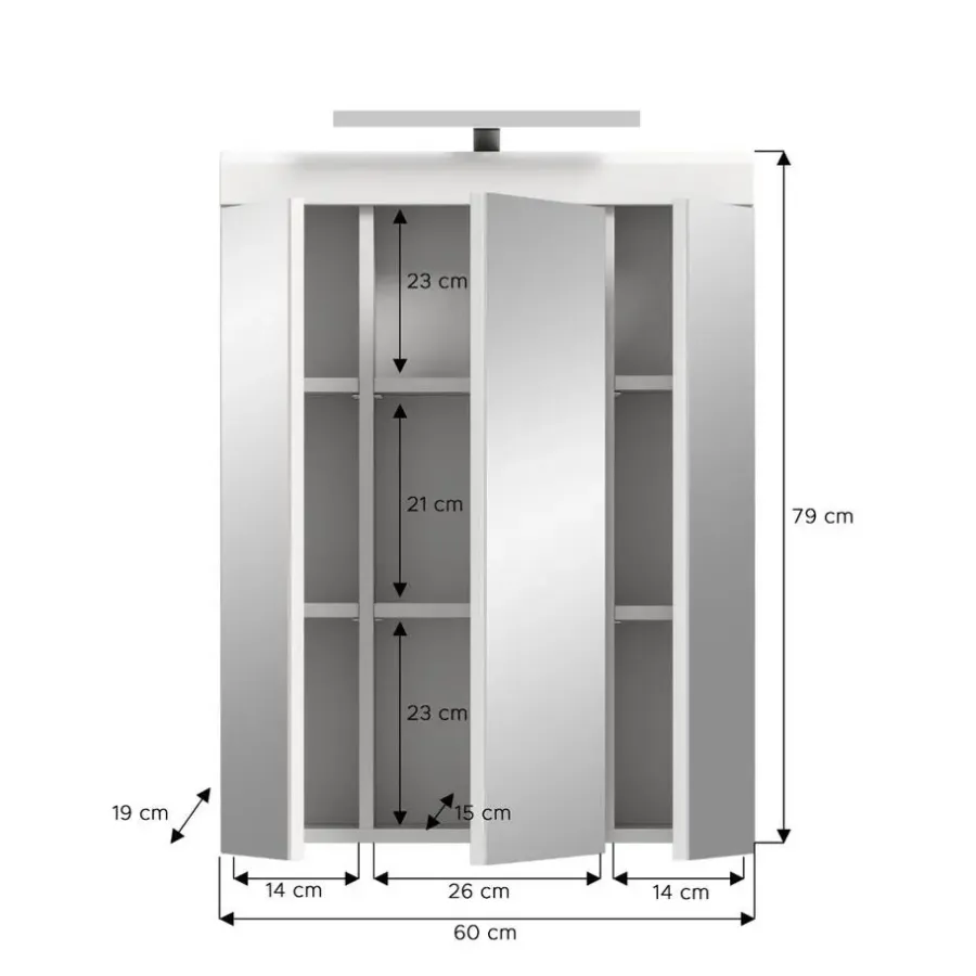 Merkloos Hioshop Scout spiegelkast inclusief verlichting 2 deuren- 3 spiegeldeuren- 3