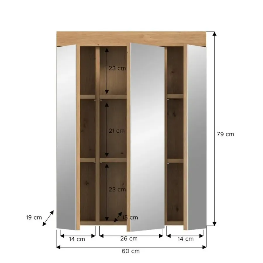 Merkloos Hioshop Scout spiegelkast 3 spiegeldeuren salvie decor- eiken decor