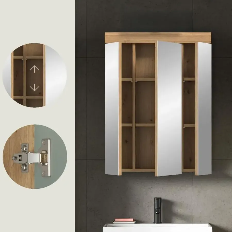 Merkloos Hioshop Scout spiegelkast 3 spiegeldeuren salvie decor- eiken decor