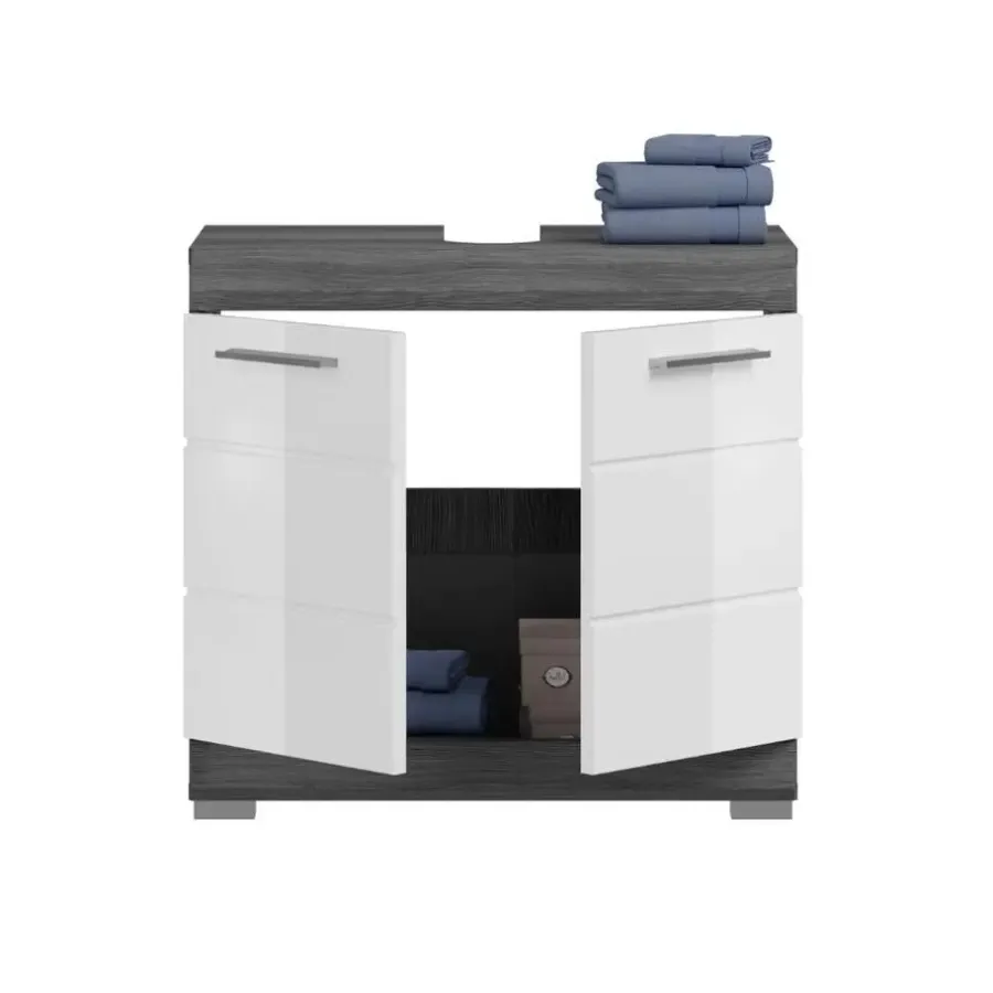 Wastafelkasten-Merkloos Hioshop Scout wastafel 2 deuren wit hoogglans- grijs