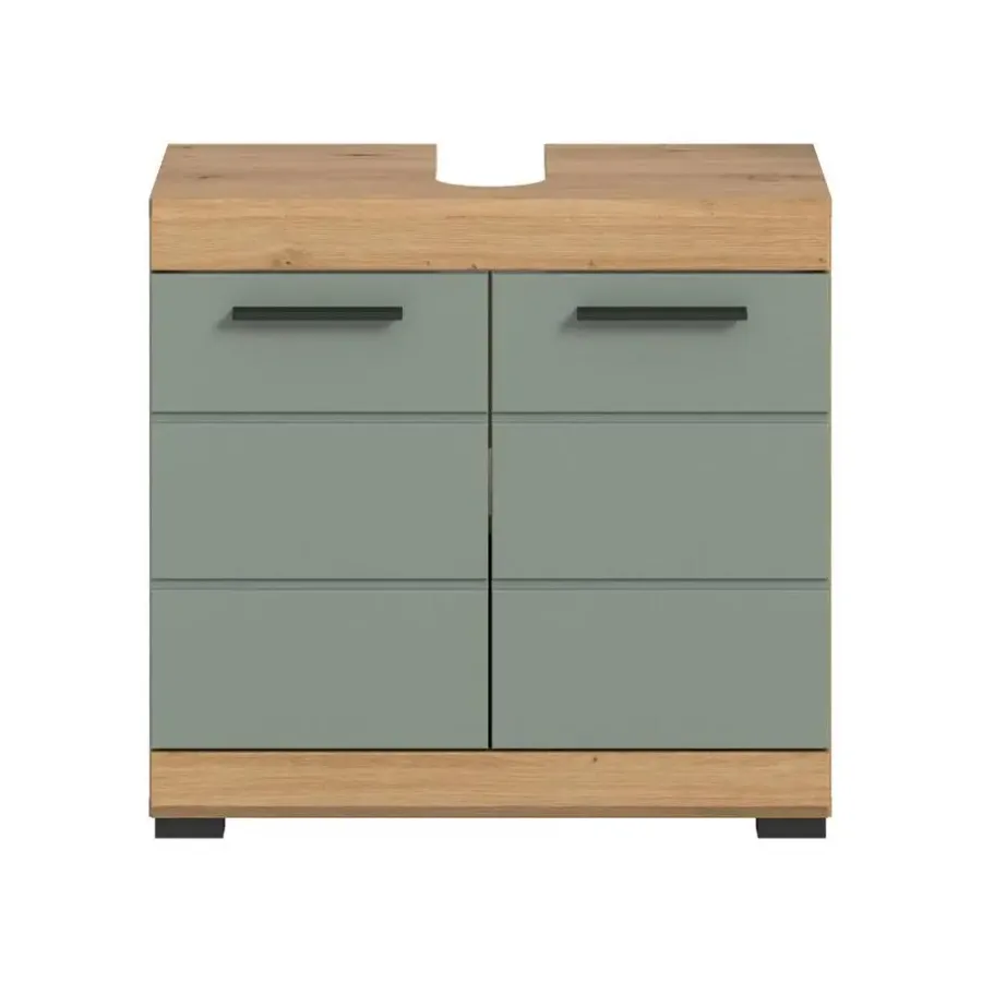 Wastafelkasten-Merkloos Hioshop Scout wastafel 2 deuren- 2 lades salvie decor- eiken decor