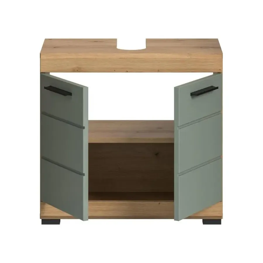 Wastafelkasten-Merkloos Hioshop Scout wastafel 2 deuren- 2 lades salvie decor- eiken decor
