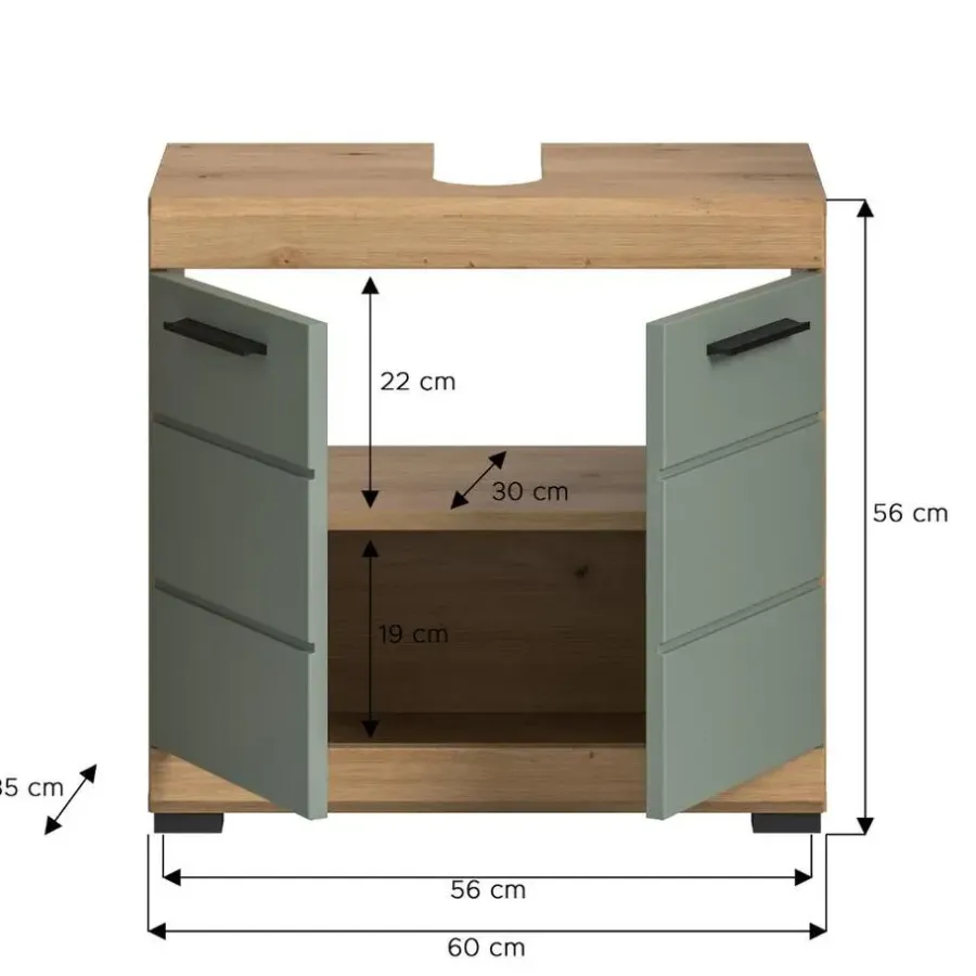 Wastafelkasten-Merkloos Hioshop Scout wastafel 2 deuren- 2 lades salvie decor- eiken decor