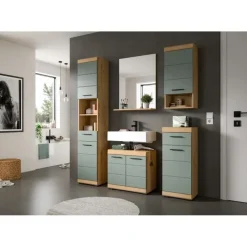 Wastafelkasten-Merkloos Hioshop Scout wastafel 2 deuren- 2 lades salvie decor- eiken decor