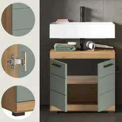 Wastafelkasten-Merkloos Hioshop Scout wastafel 2 deuren- 2 lades salvie decor- eiken decor