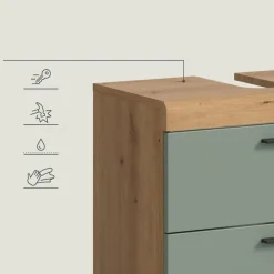 Merkloos Hioshop Scout wastafel 2 deuren- 2 lades- 2 planken salvie decor- eiken decor