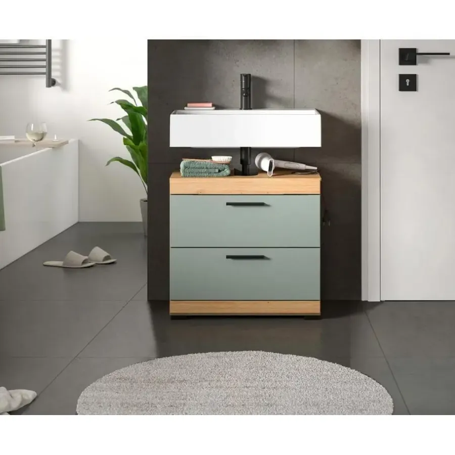 Merkloos Hioshop Scout wastafel 2 deuren- 2 lades- 2 planken salvie decor- eiken decor