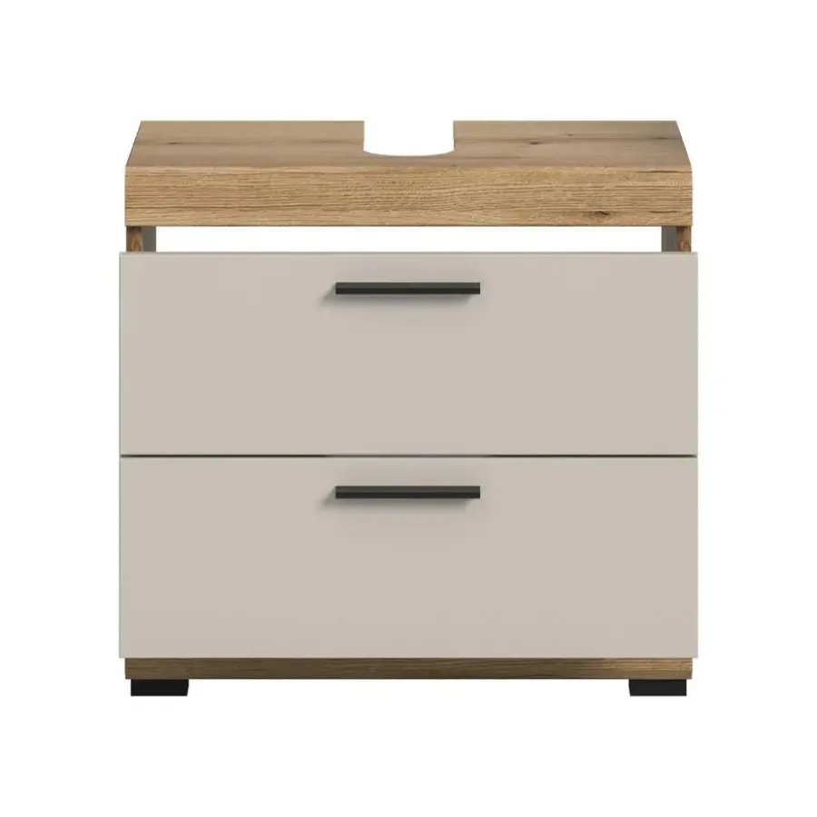 Merkloos Hioshop Scout wastafel 2 lades kasjmier decor mat- eiken decor