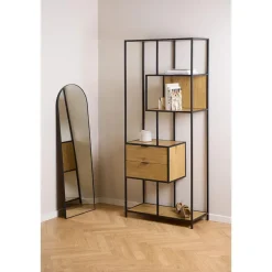 Hioshop Sea wandkast 2 lades 4 planken natuur