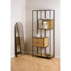 Hioshop Sea wandkast 2 lades 4 planken natuur