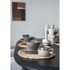 Hioshop Selma Lunchbord keramiek set van 4 grijs- bruin