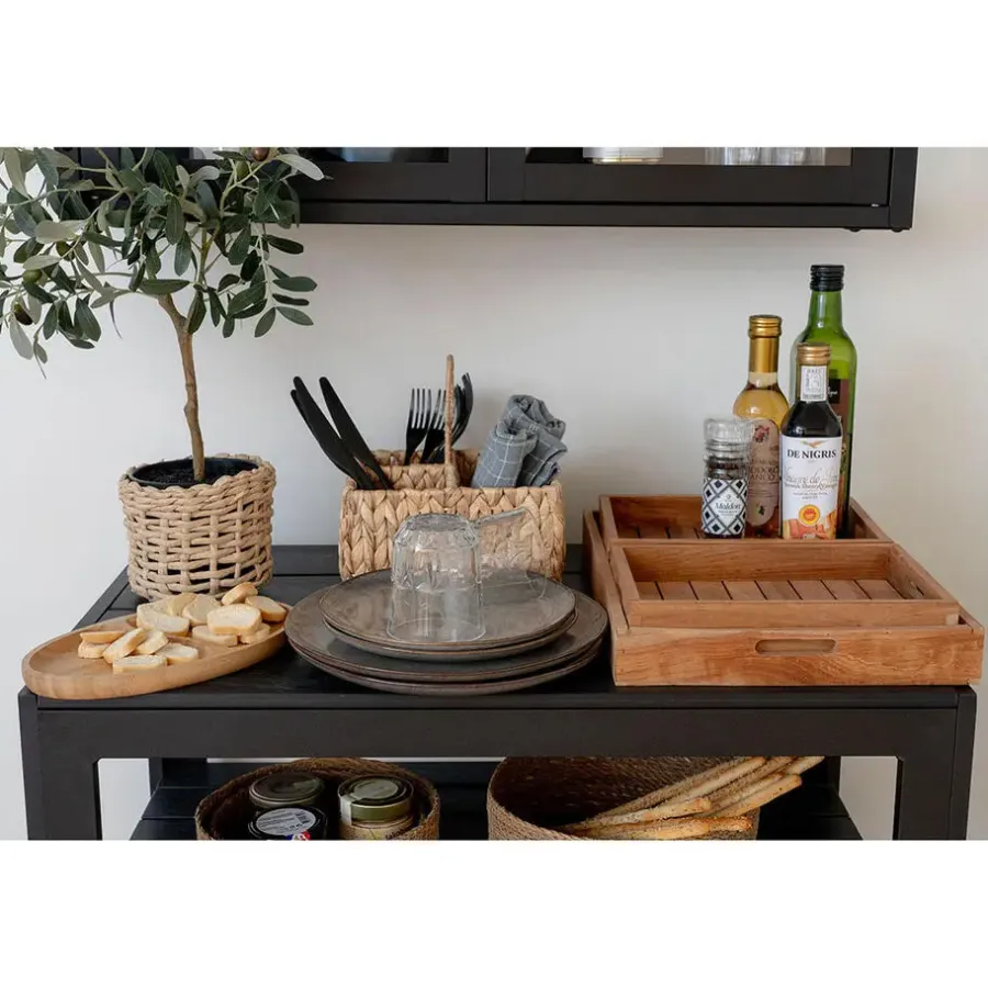 Hioshop Selma Lunchbord keramiek set van 4 grijs- bruin