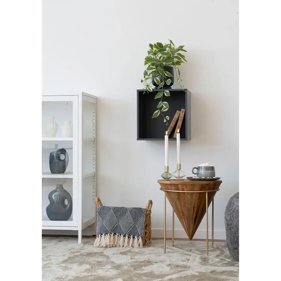 Hioshop Selma Lunchbord keramiek set van 4 grijs- bruin