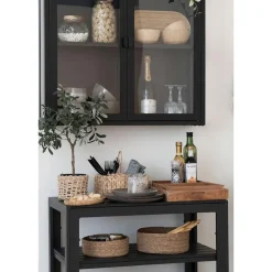 Hioshop Selma Lunchbord keramiek set van 4 grijs- bruin