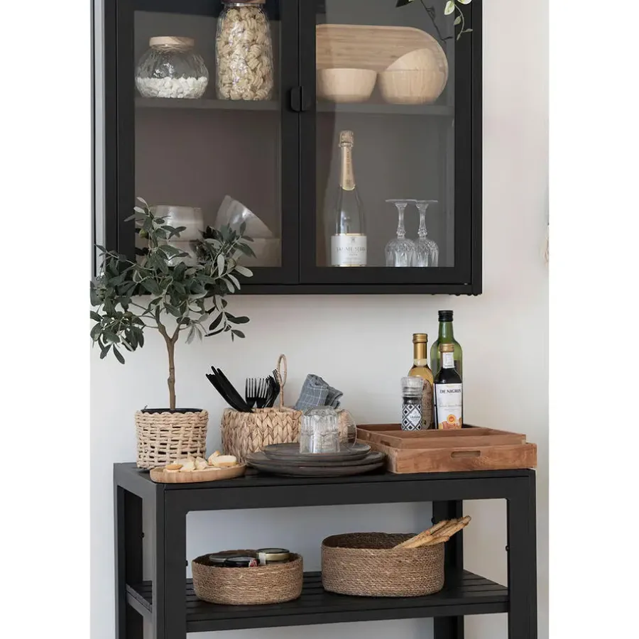 Hioshop Selma Lunchbord keramiek set van 4 grijs- bruin