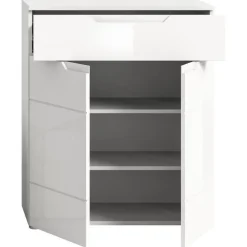 Merkloos Hioshop Solero schoenenkast 2 deuren- 1 lade wit hoogglans- wit