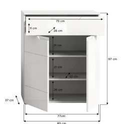 Merkloos Hioshop Solero schoenenkast 2 deuren- 1 lade wit hoogglans- wit