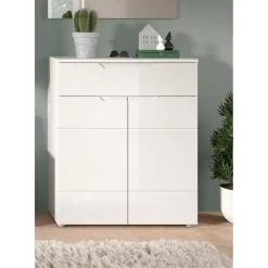 Merkloos Hioshop Solero schoenenkast 2 deuren- 1 lade wit hoogglans- wit