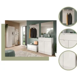 Merkloos Hioshop Solero schoenenkast 2 deuren- 1 lade wit hoogglans- wit