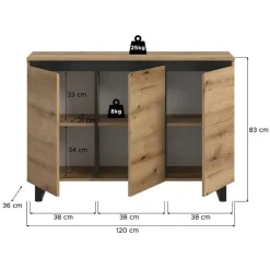 Merkloos Hioshop Tomasa dressoir 3 deuren eiken decor