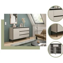 Merkloos Hioshop Tron dressoir 1 deur- 3 lades kasjmier decor