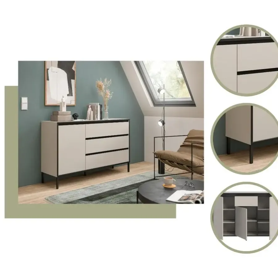 Merkloos Hioshop Tron dressoir 1 deur- 3 lades kasjmier decor