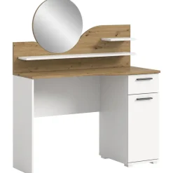 Kaptafels-Hioshop Vanity kaptafel met spiegel 1 lade 1 deur 2 planken wit