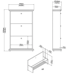 Schoenenkasten-Hioshop Venedig schoenenkast met 3 klepdeuren mat grijs
