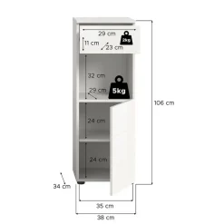 Hioshop Vira badkamerkast 1 lade 1 deur 1 vak wit hoogglans- wit