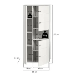 Hoge Kasten-Hioshop Vira badkamerkast 3 deuren 1 vak wit hoogglans- wit