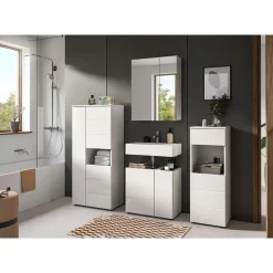Hoge Kasten-Hioshop Vira badkamerkast 3 deuren 1 vak wit hoogglans- wit