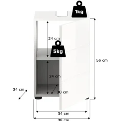 Merkloos Hioshop Vira wastafel 1 deur wit hoogglans- wit