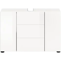 Wastafelkasten-Merkloos Hioshop Vira wastafel 3 deuren- 5 lades wit hoogglans- wit