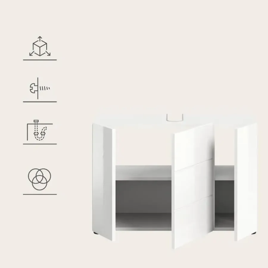 Wastafelkasten-Merkloos Hioshop Vira wastafel 3 deuren- 5 lades wit hoogglans- wit