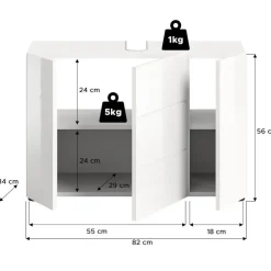 Wastafelkasten-Merkloos Hioshop Vira wastafel 3 deuren- 5 lades wit hoogglans- wit