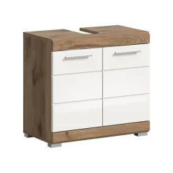 Wastafelkasten-Merkloos Hioshop Wave wastafel 2 deuren wit hoogglans- eiken decor