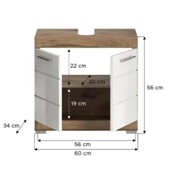 Wastafelkasten-Merkloos Hioshop Wave wastafel 2 deuren wit hoogglans- eiken decor