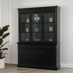 Buffetkasten-Hioshop Winkelkast buffetkast vitrine met opzet antiek zwart massief hout