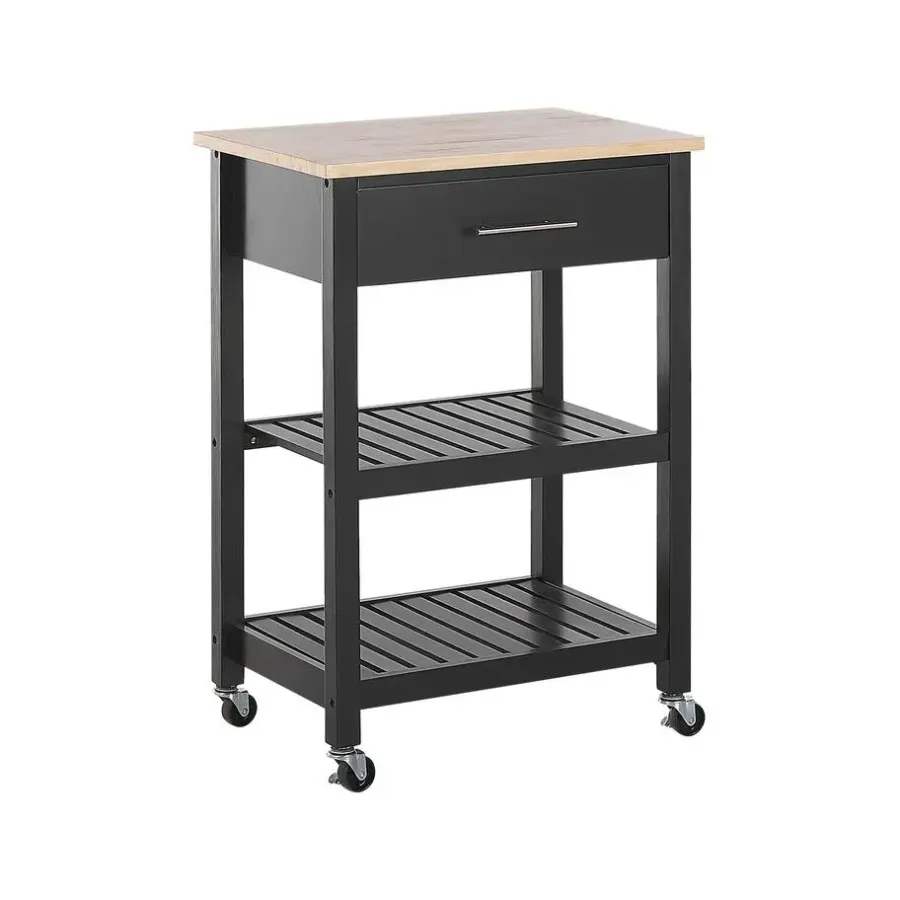 Trolleys-Beliani HIUMA - Keukentrolley - Zwart - Rubberhout