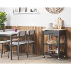 Trolleys-Beliani HIUMA - Keukentrolley - Zwart - Rubberhout