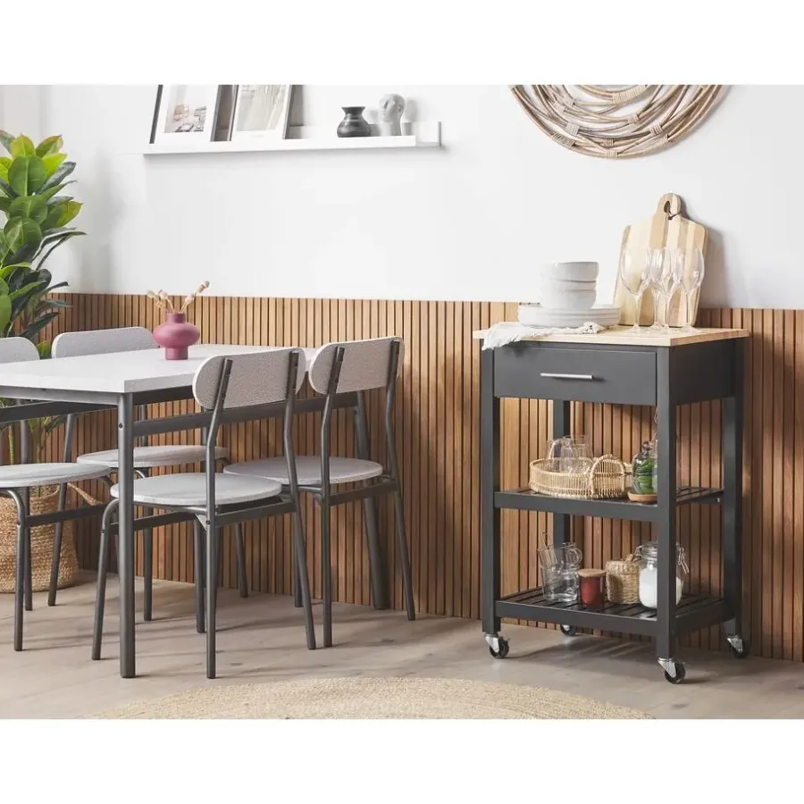 Trolleys-Beliani HIUMA - Keukentrolley - Zwart - Rubberhout