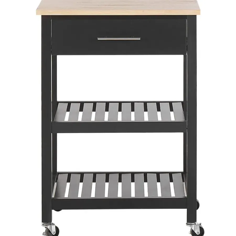 Trolleys-Beliani HIUMA - Keukentrolley - Zwart - Rubberhout