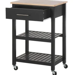 Trolleys-Beliani HIUMA - Keukentrolley - Zwart - Rubberhout