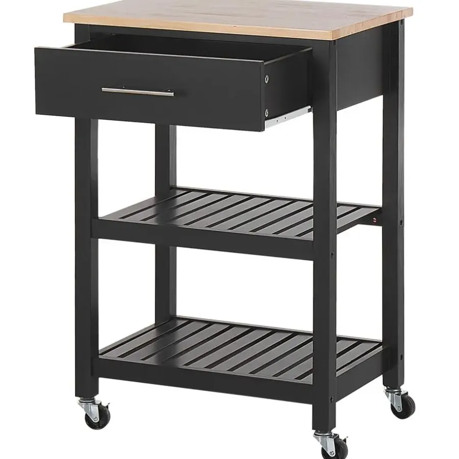Trolleys-Beliani HIUMA - Keukentrolley - Zwart - Rubberhout