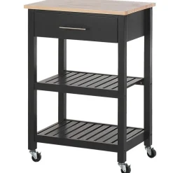 Trolleys-Beliani HIUMA - Keukentrolley - Zwart - Rubberhout